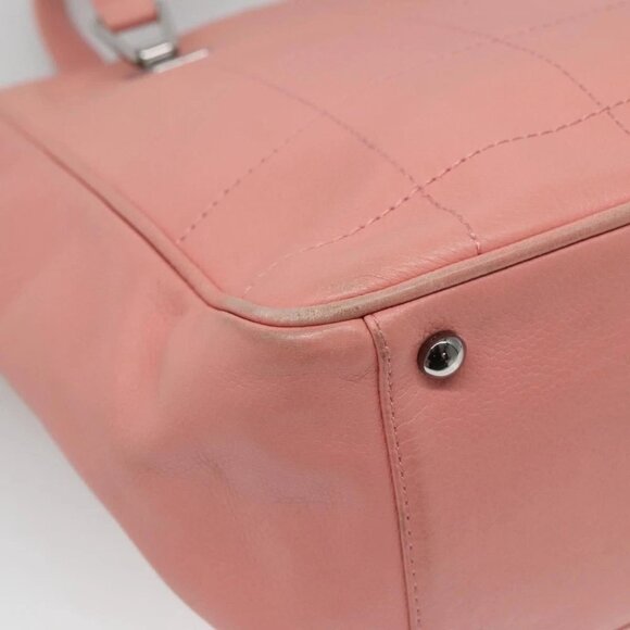 CHANEL Choco Bar COCO Mark Hand Bag Grained Calf Skin Pink Silver CC Auth PP558 - Picture 6 of 15